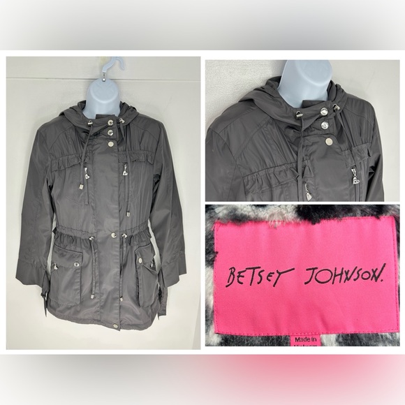 Betsey Johnson‎ Hooded Gray Coat Size Small Removable Inner Fleece Lining - Picture 1 of 16